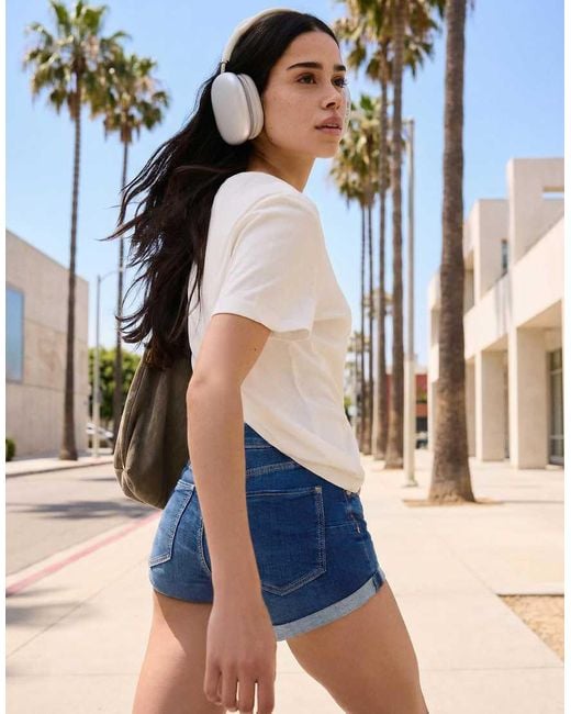 Bershka Blue Denim Roll-up Shorts