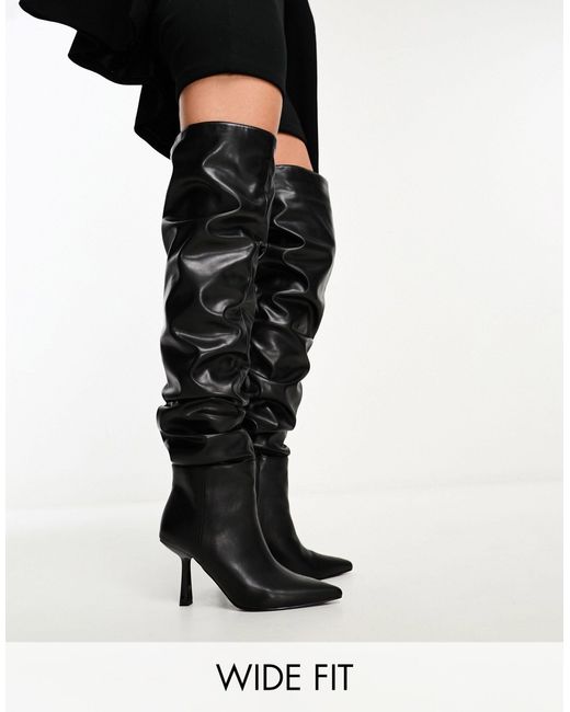 SIMMI Black Simmi London Wide Fit Adonis Ruched Over The Knee Heeled Boots