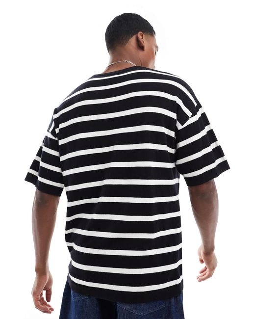 Jack & Jones Blue Oversized Knitted Stripe T-shirt for men