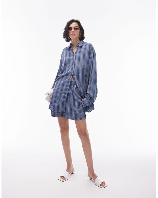 TOPSHOP Blue Co-ord Relaxed Slubby Shirt