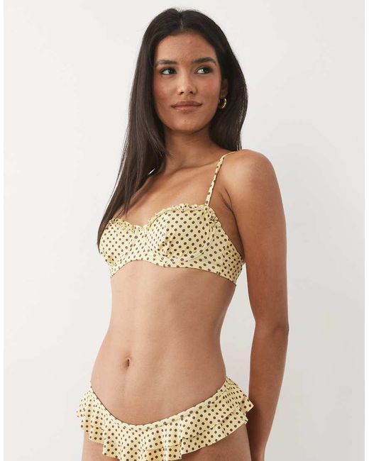 ASOS Natural Dottie Balcony Underwired Bikini Top With Frill Detail