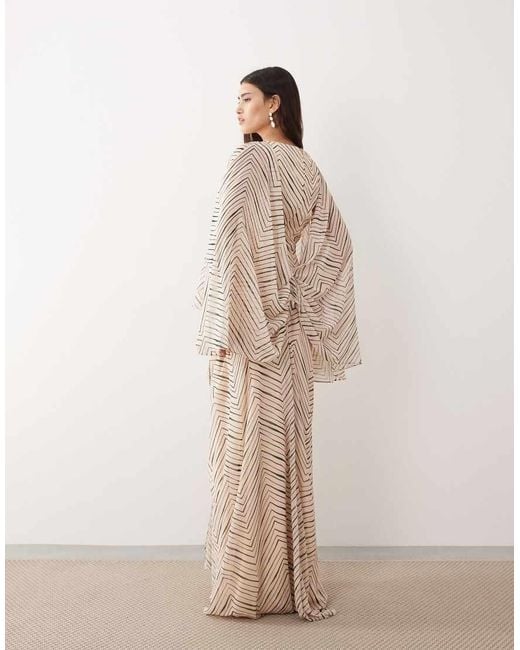 ARRANGE Natural Drop Waist Grecian Draped Cape Sleeve Maxi Dress