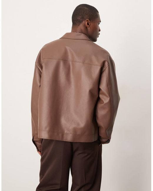 ASOS Brown Faux Leather Harrington Jacket for men