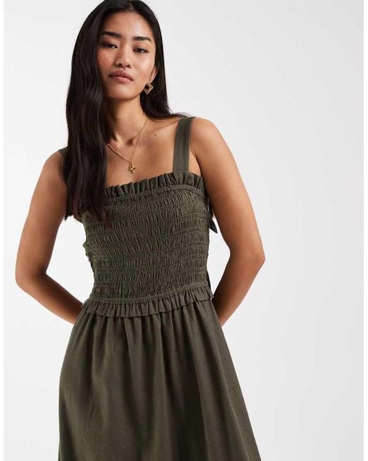 New Look Green Shirred Tie Back Midi Dress