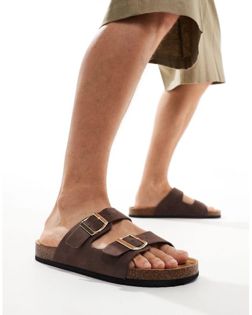 Truffle Collection Brown Double Buckle Sandals for men