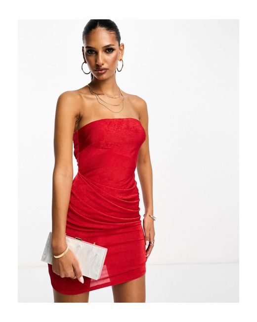 ASOS Slinky Bandeau Mini Dress in Red | Lyst Canada