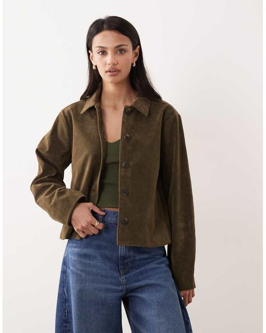 Gina Tricot Green Faux Suede Short Jacket