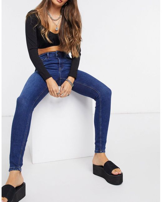 Noisy May Denim – premium callie – enge jeans mit hoher taille in Blau -  Lyst
