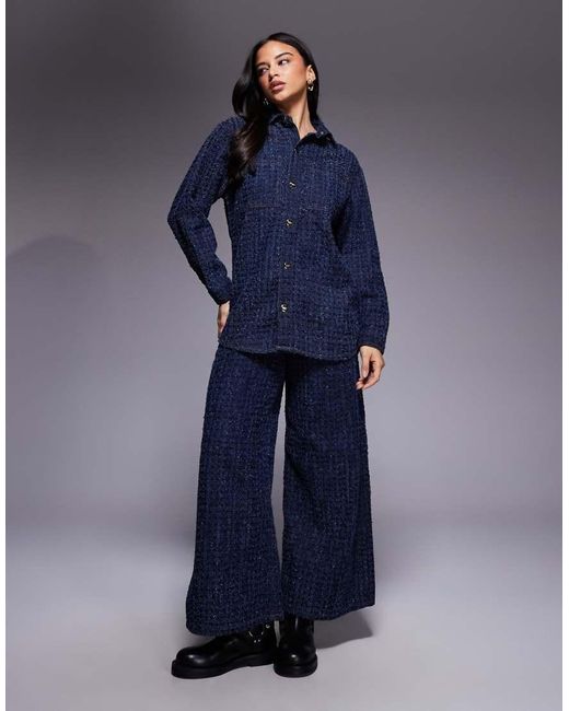 River Island Blue Boucle Effect Denim Shacket