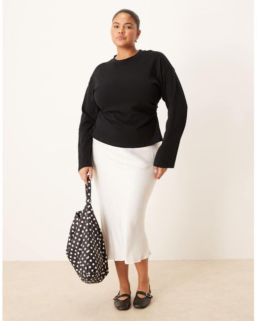 ASOS Black Asos Design Curve Long Sleeve Corset Waist Tee