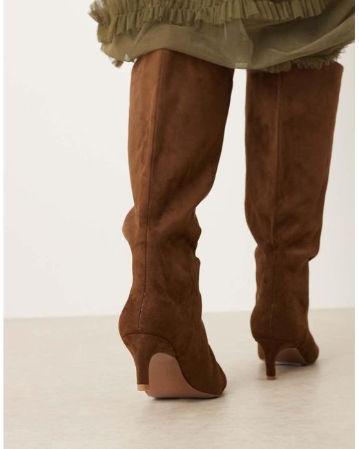 ASOS Green Curve Carmel Pull-on Kitten Heeled Knee Boots