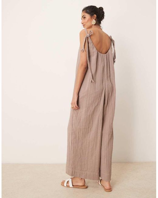 ASOS Natural Double Cloth Plait Tie Detail Scoop Neck Jumpsuit