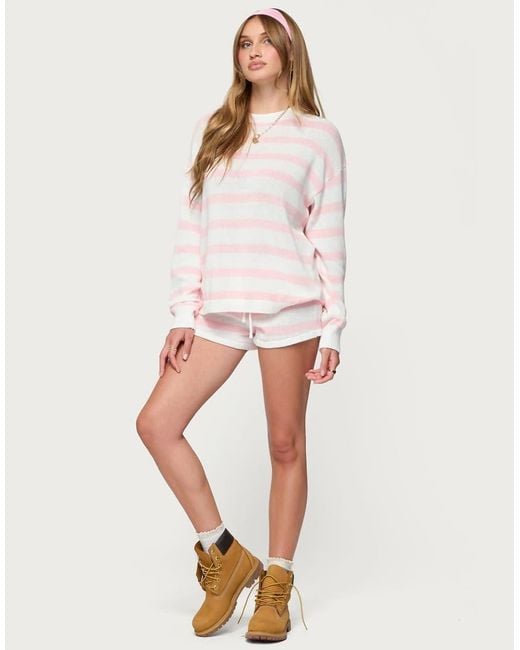 Edikted White Amaris Oversized Striped Knit Sweater
