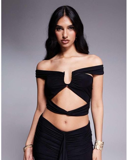 Missy Empire Black Slinky Bardot Cutout Crop Top Co-ord
