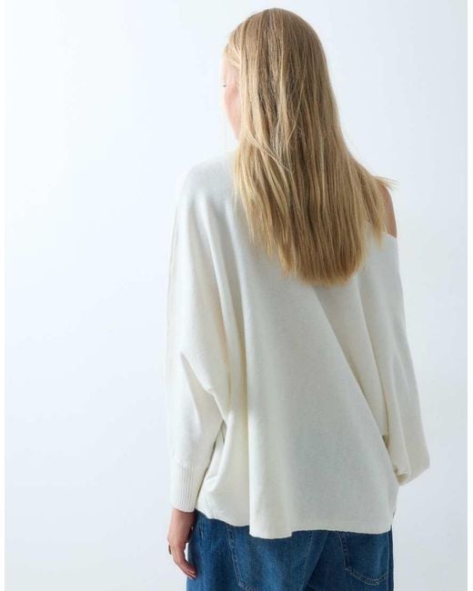ASOS White Asym Off Shoulder Batwing Sleeve Jumper
