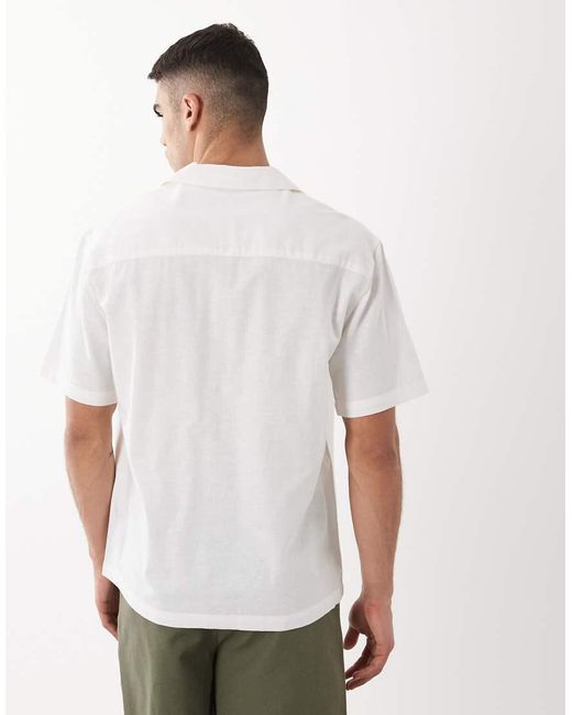 ASOS White Relaxed Shirt With Linen And Floral Embroidery for men