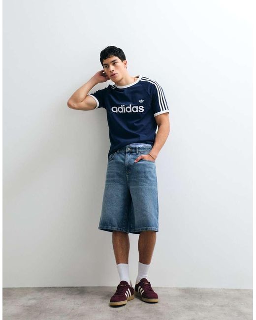 Adidas Originals Blue Three Stripe Ringer T-Shirt for men