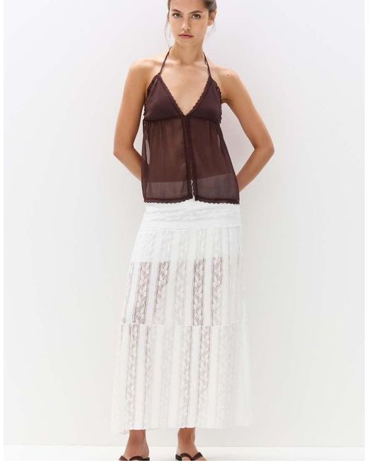 Gonna Midi Bianca A Pannelli di Pull&Bear in White