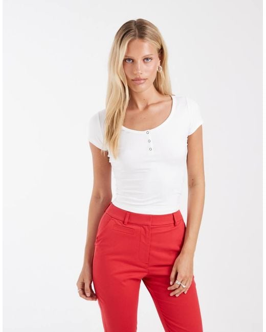 Hollister White Seamless V Front Button Up T-shirt