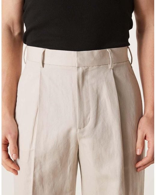 ASOS Natural Smart Pleated Linen Rich Wide Leg Pants for men
