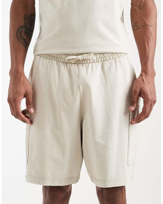 New Look Natural Co-ord Washed Cargo Shorts for men