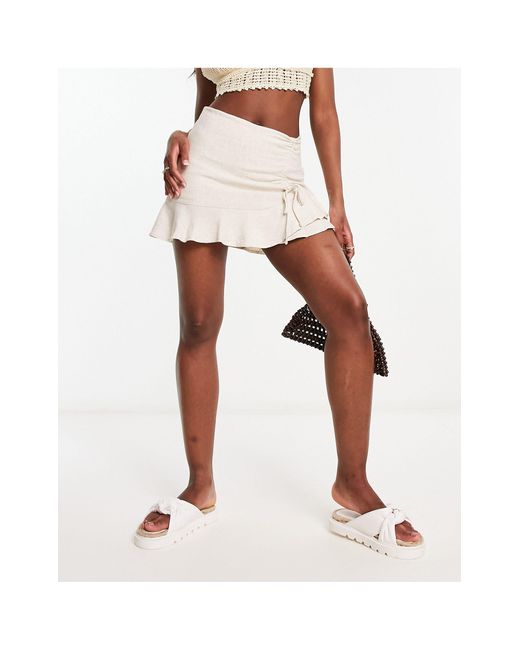 Stradivarius Rust Linen Skort With Ruched Side in Natural | Lyst Canada