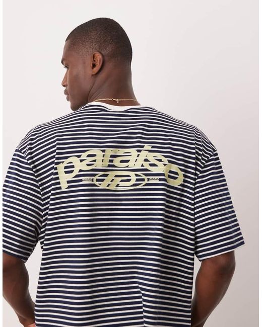 ASOS Recht Oversized Gestreept T-Shirt Met Print in het Blue voor heren