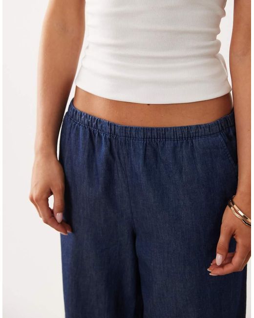 JDY Petite Blue Wide Leg Chambray Trousers