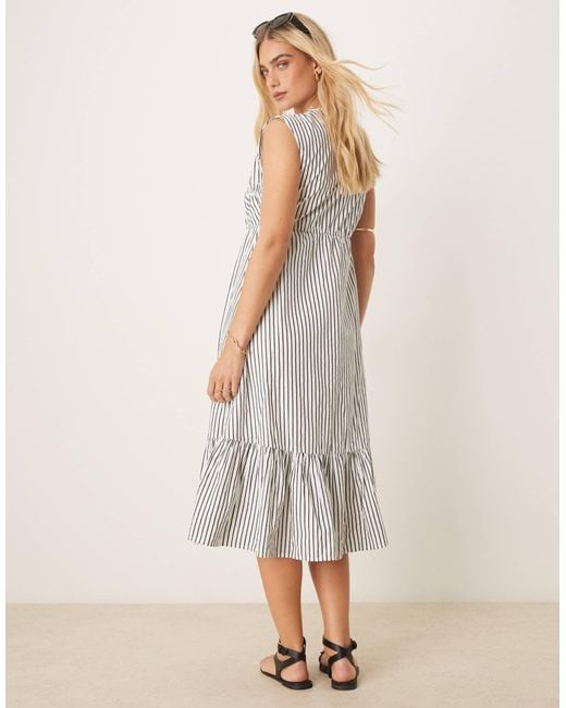 Y.A.S Natural Sleeveless Plunge Poplin Midi Dress