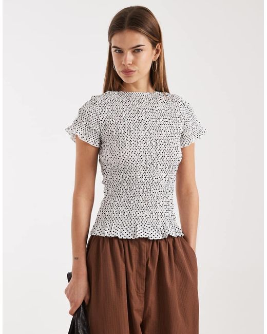 Daisy Street White Shirred Short Sleeve Top