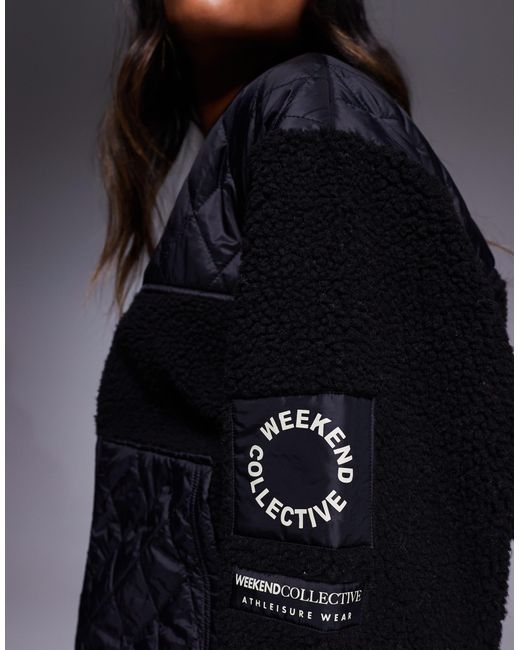 ASOS Blue Weekend Collective Borg Zip Through Bomber Jacket With Nylon Detail