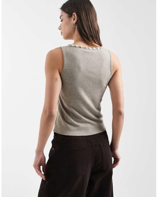 Daisy Street White Scoop Neck Vest Top With Button Detailing