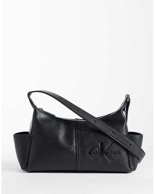 Calvin Klein Black Monologo Crossbody Bag With Pockets