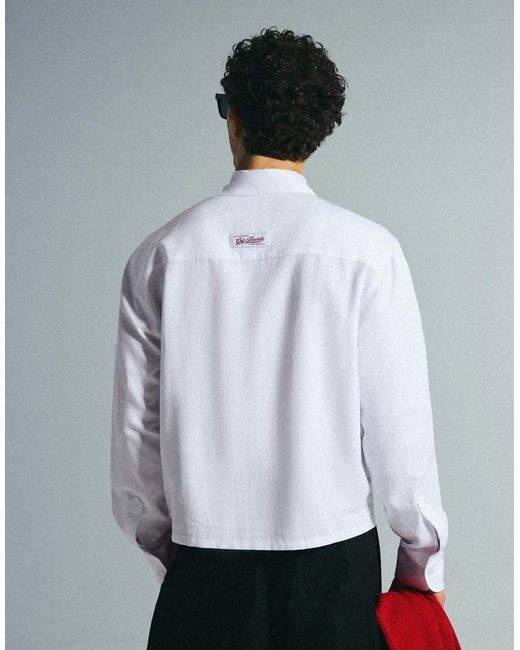 Bershka White Long Sleeve Print Shirt for men