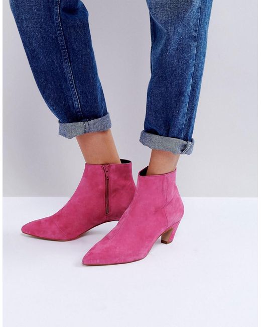 ASOS Pink Reanne Suede Kitten Heeled Boots