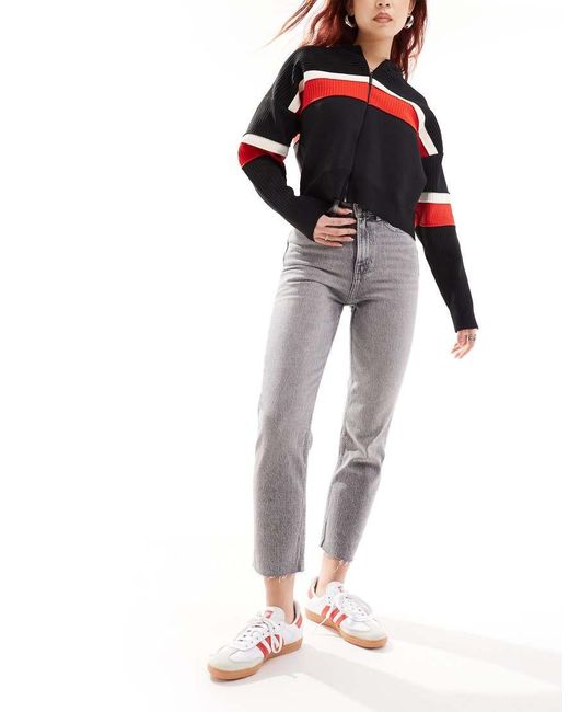ONLY Gray Emily High Waisted Straight Leg Jeans With Raw Hem