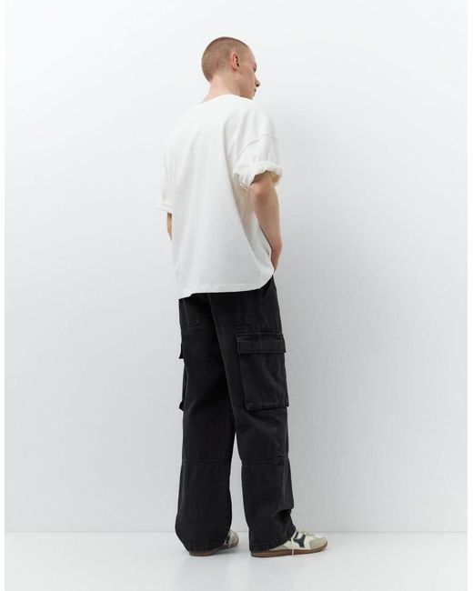 Pull&Bear White baggy Cargo Jeans for men
