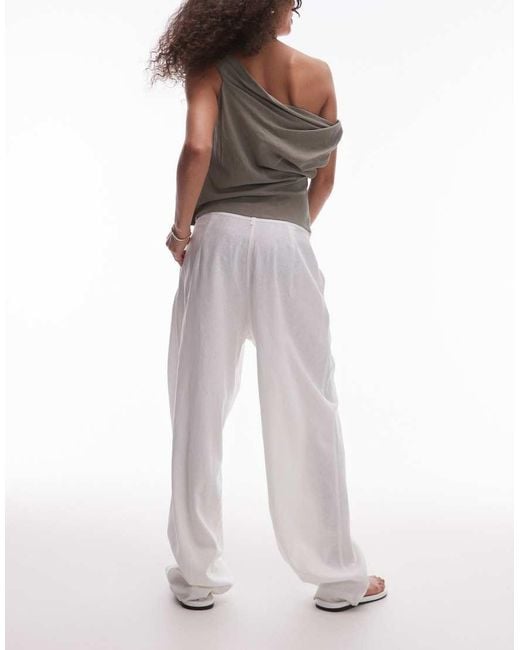 TOPSHOP White Linen Barrel Leg Trouser
