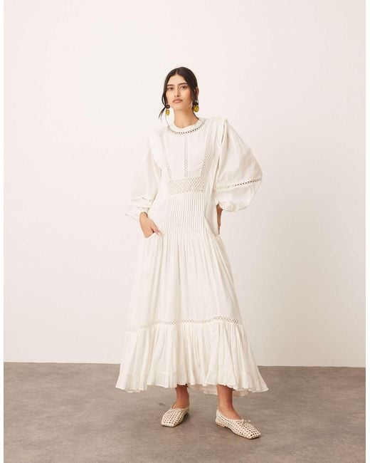 ARRANGE Natural Cotton Voile Maxi Dress With Lace Trim
