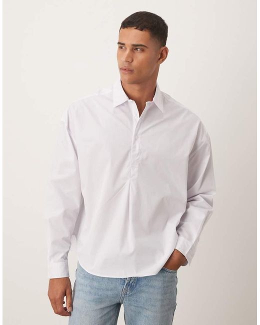 ASOS White Oversized Overhead Poplin Shirt With Scoop Hem for men