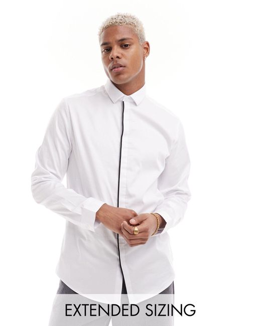 ASOS White Smart Slim Shirt With Black Piping Detail for men