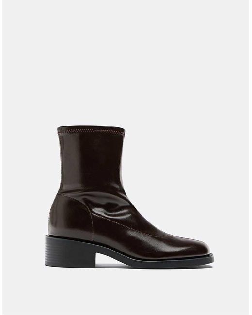 Stradivarius Black Stretch Flat Ankle Boot