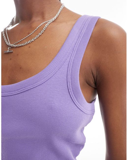 Monki Purple Scoop Neck Ribbed Fitted Vest Top