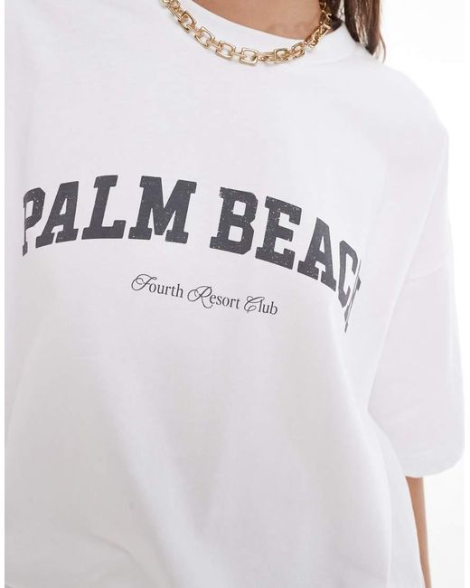 4th & Reckless Oversized T-Shirt Van Katoen Met Vervaagde Grafische Palm Beach-Print in het White