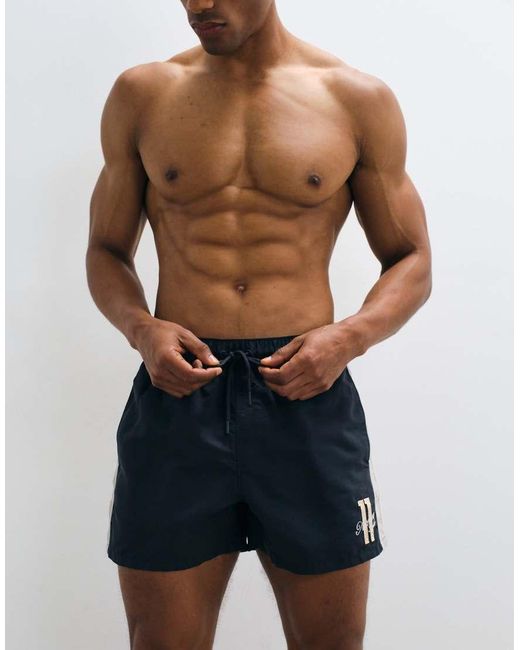 ASOS Blue Short Length Swim Shorts With Embroidery for men