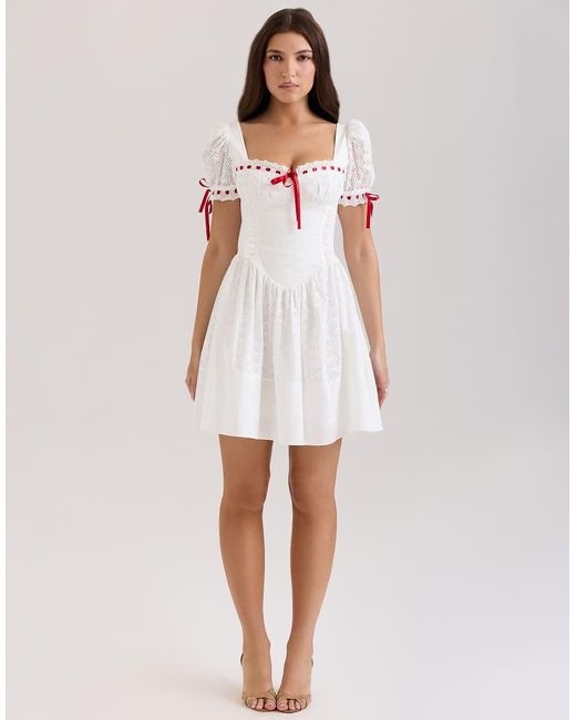 House Of Cb White Jana Broderie Anglaise Puff Sleeve Mini Dress