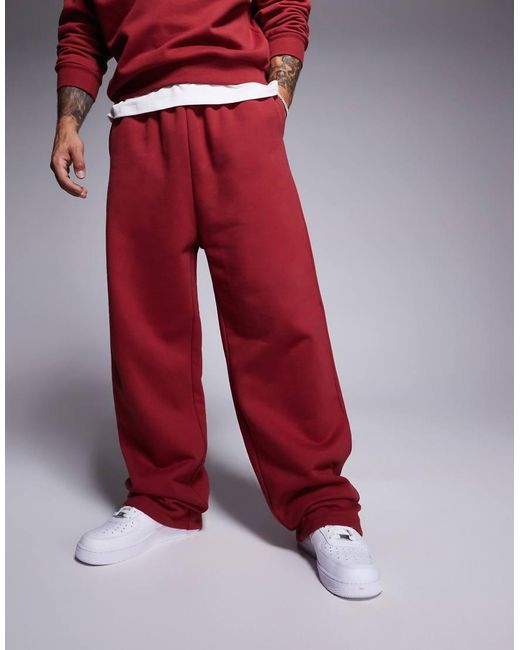 ASOS Red Premium Heavyweight Wide Leg joggers 400gsm for men