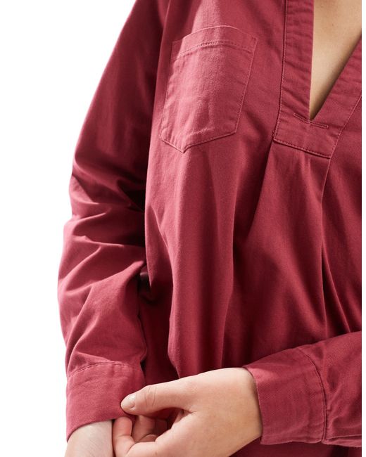 ASOS Red Cotton Twill Pocket Shift Mini With Raw Hem