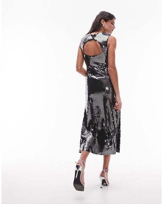 TOPSHOP Gray Disco Sequin Midi Dress