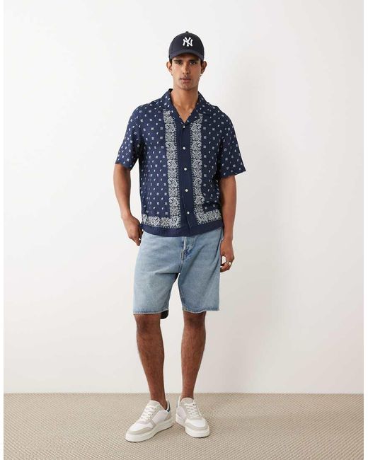 Mango Blue Bandana Print Relaxed Fit Shirt for men